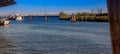 The Venetian lagoon seen from the area of ÃÂ¢Ã¢âÂ¬Ã¢â¬Â¹ÃÂ¢Ã¢âÂ¬Ã¢â¬Â¹San Giuliano, in the distance, the bridge of freedom, the only a Royalty Free Stock Photo